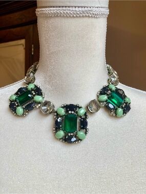 J Crew Statement Green and Mint Crystal Necklace